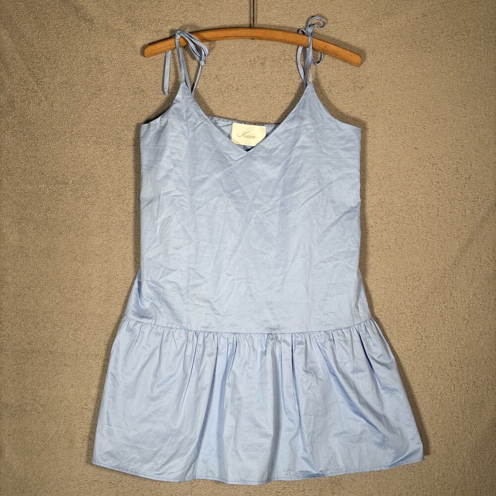 Kasia Tuckernuck Mini Dress Size M Powder Blue Drop Waist Soft Girl Cottagecore‎